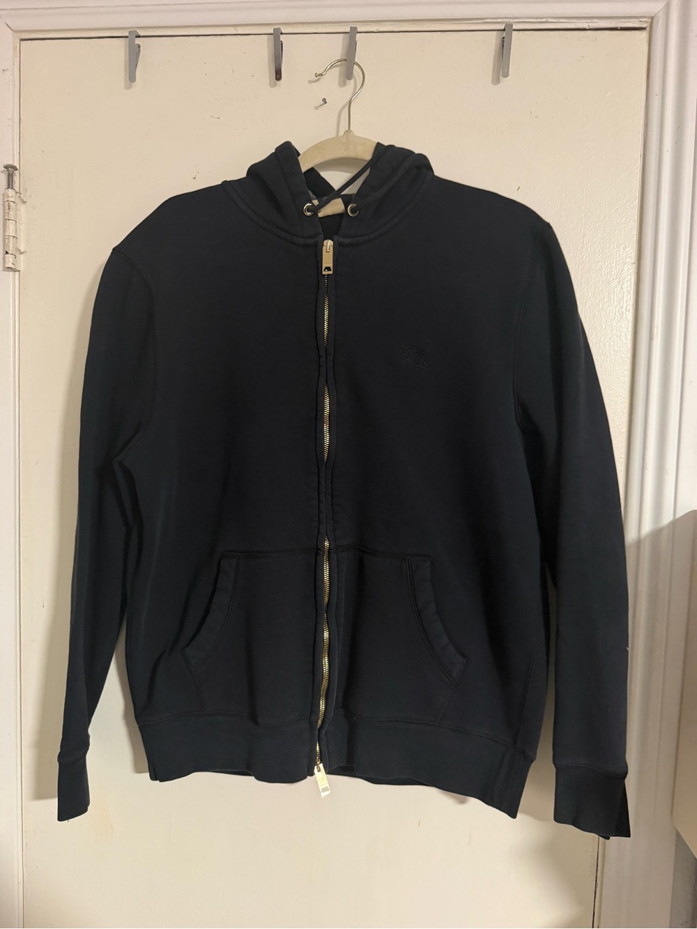 Burberry London England Men Dark Navy Nova Check Lined Zip Hoodie - Size XL